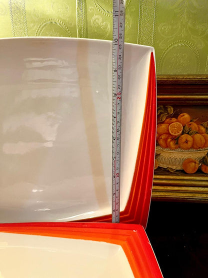 Vintage Red Rim Square Ceramic Serving Plater 25 cm (each)