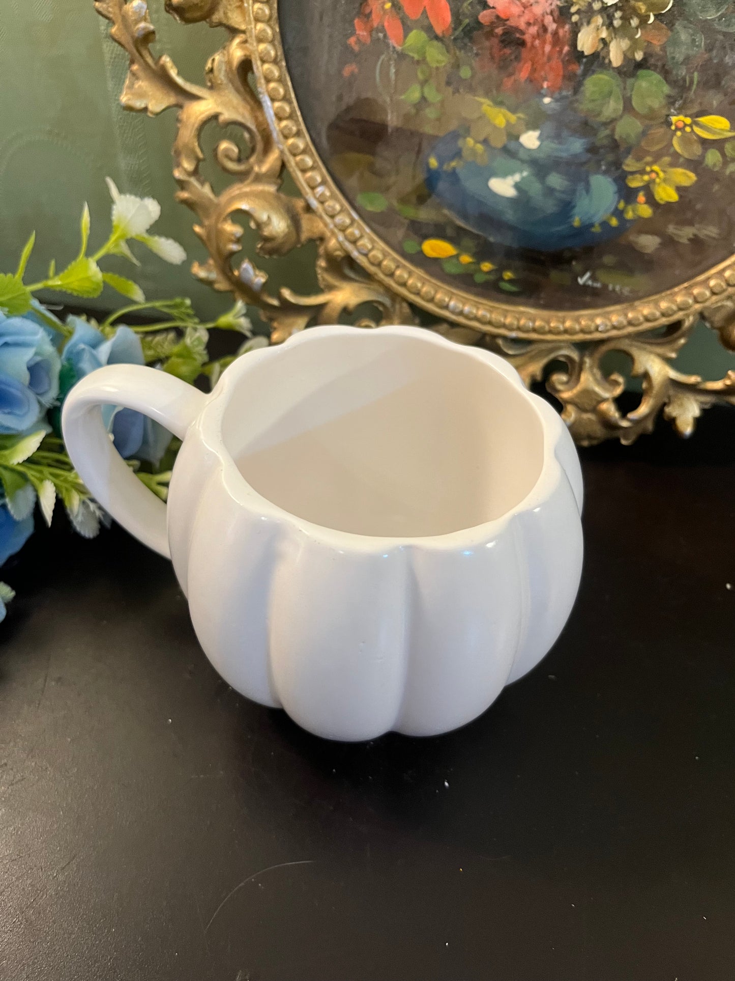 White Pumpkin Shaped Ceramic Mug