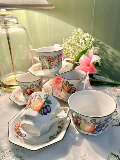 Johnson Brothers England Fruit Pattern Tea Set – 4 Cups & 4 Octagonal Saucers – 9 Piece English Set