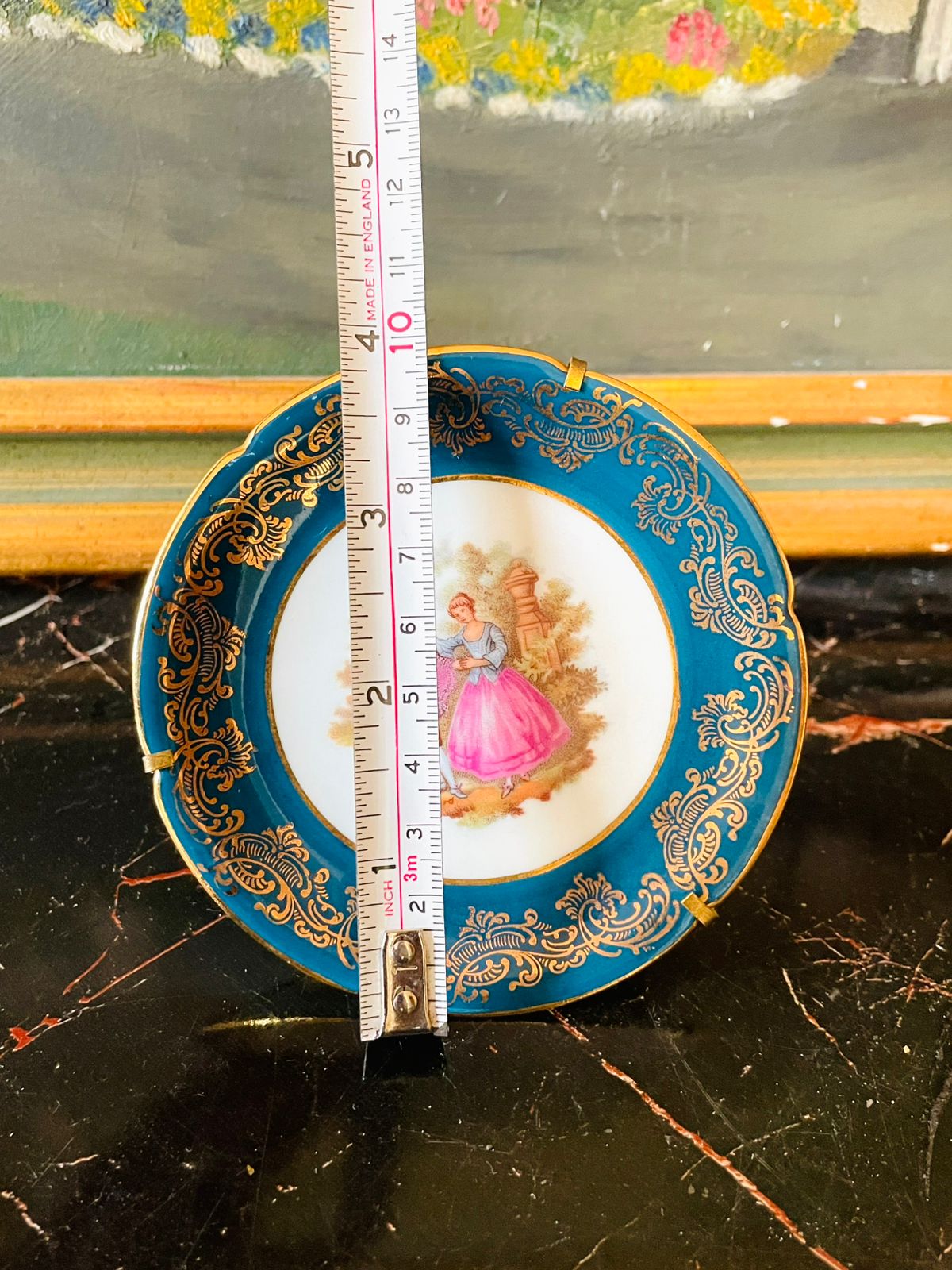 Limoges France Mini Decorative Plate – Rococo Courting Scene with Gold Scrollwork