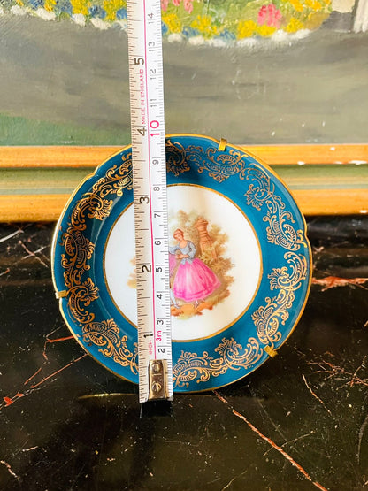 Limoges France Mini Decorative Plate – Rococo Courting Scene with Gold Scrollwork
