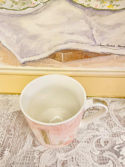 Monogram “L” Mug – Pink Marble Porcelain Cup