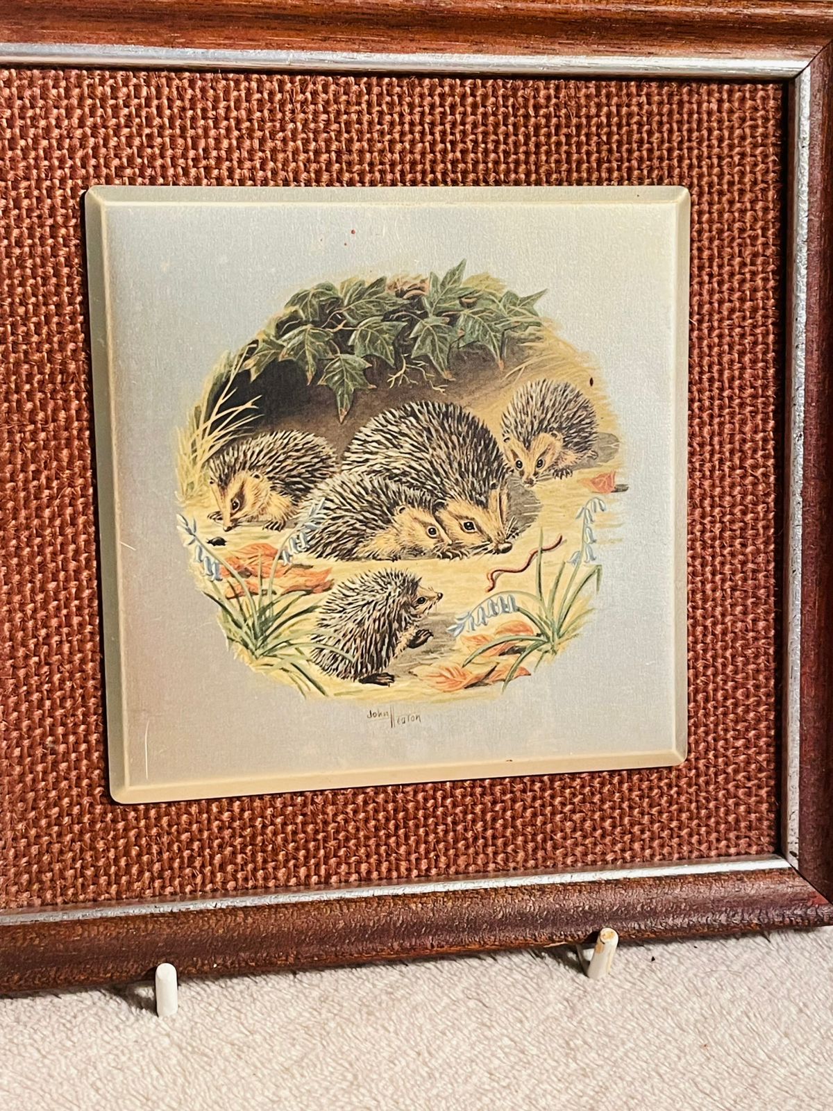Set of 2 Vintage 1970’s Metallic Picture Frames – Hedgehog & Mouse by John Heaton