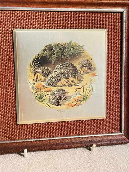 Set of 2 Vintage 1970’s Metallic Picture Frames – Hedgehog & Mouse by John Heaton