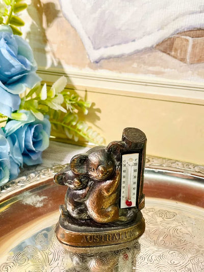 Brass Koala Miniature Thermometer Decorative Accent