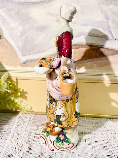 Vintage Victorian Lady Figurine – Holding Bucket of Apples
