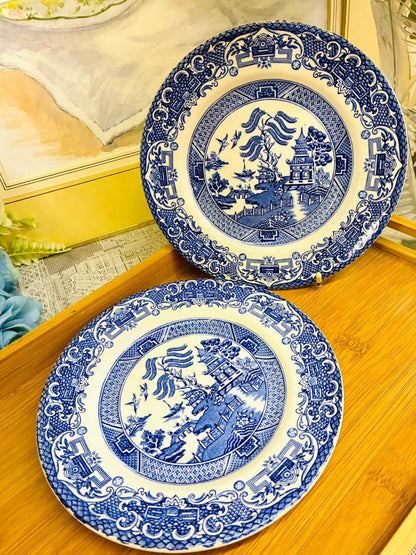 Vintage Blue Willow Plate Set – Porcelain Pair