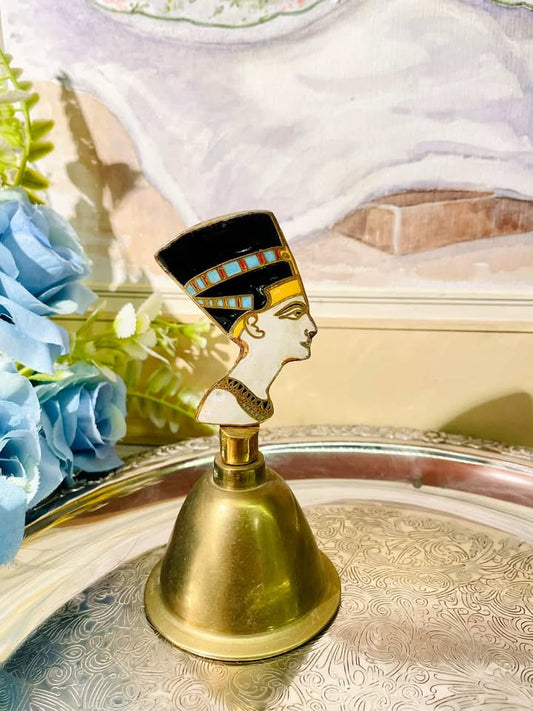 Vintage Egyptian Queen Brass Bell with Enamel Finial
