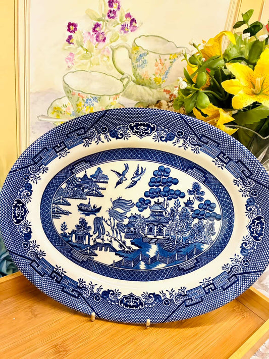 Vintage Blue Willow Serving Plater or Decor – Classic Porcelain