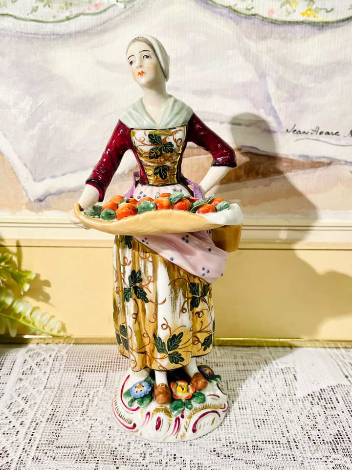 Vintage Victorian Lady Figurine – Holding Bucket of Apples