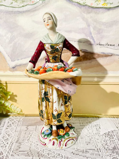 Vintage Victorian Lady Figurine – Holding Bucket of Apples