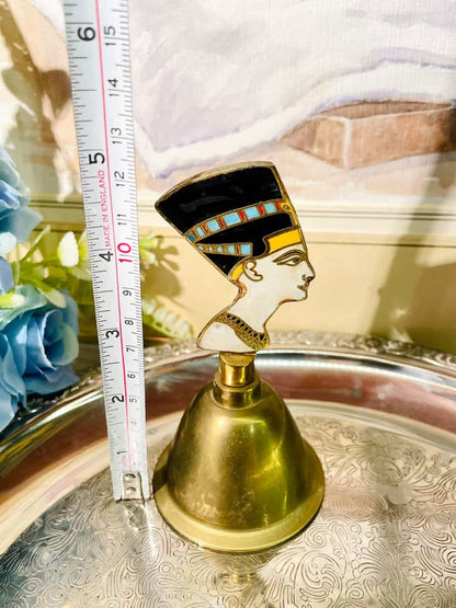 Vintage Egyptian Queen Brass Bell with Enamel Finial