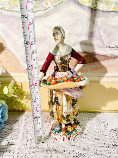 Vintage Victorian Lady Figurine – Holding Bucket of Apples