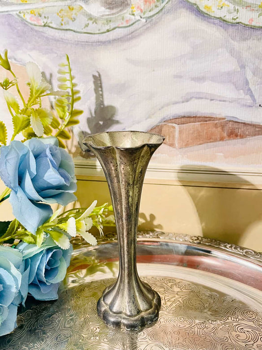 Vintage Silver Tone Bud Vase – Elegant Metal Floral Vase