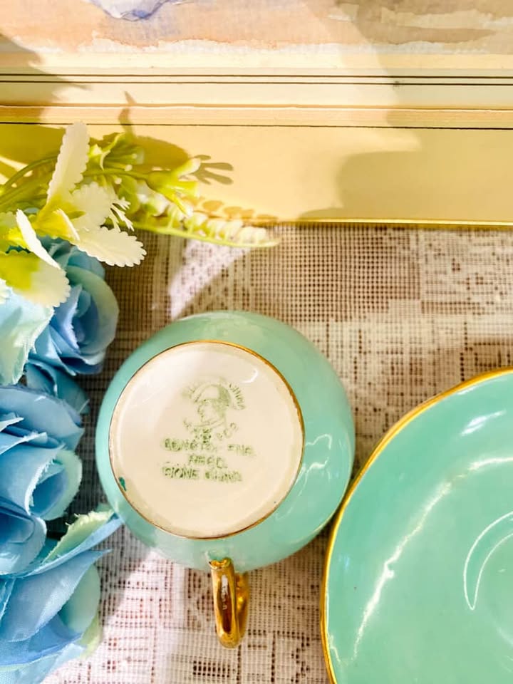 Mint Green Gold Trim Cup & Saucer – Derby/Aynsley/Stafford