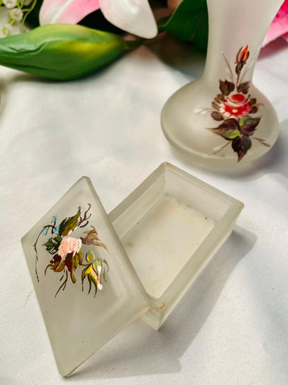Vintage Crystal Floral Vase & Trinket Box 2-Piece Set