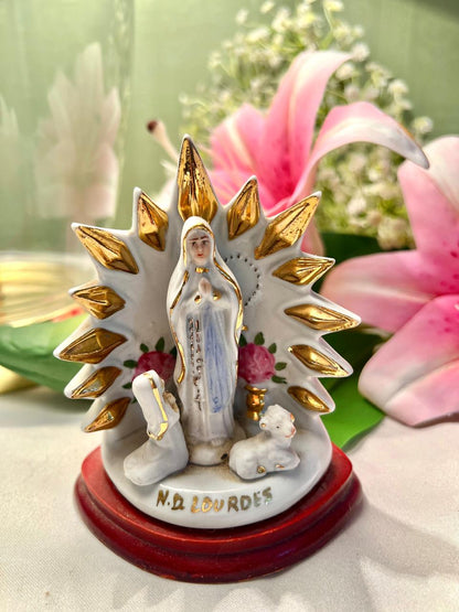Vintage Ceramic Swan Figurine Floral Gold Accent 4 Inch