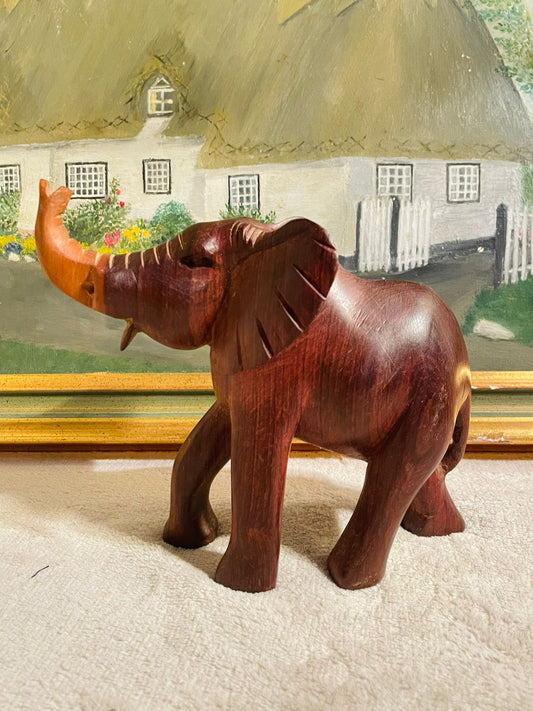 Hand Carved Wooden Elephant Statue from Thailand – Vintage Collectible Décor