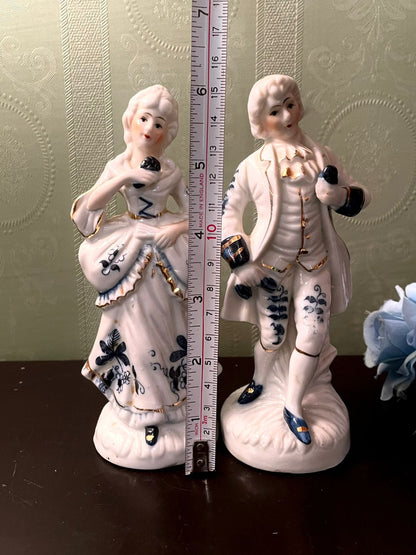 Vintage Porcelain Couple Figurines Blue Floral 6 Inch