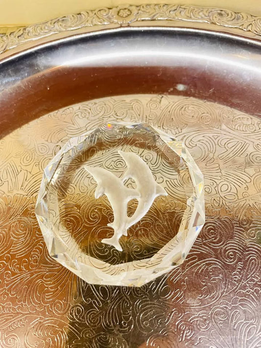 Vintage Crystal Dolphin Paperweight – Faceted Glass