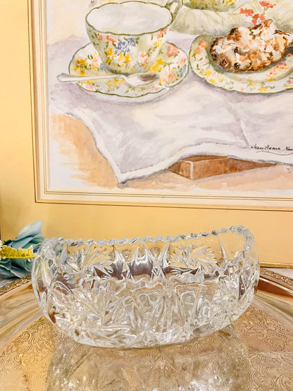 Vintage Oval Cut Glass Divided Dish – Starburst Crystal