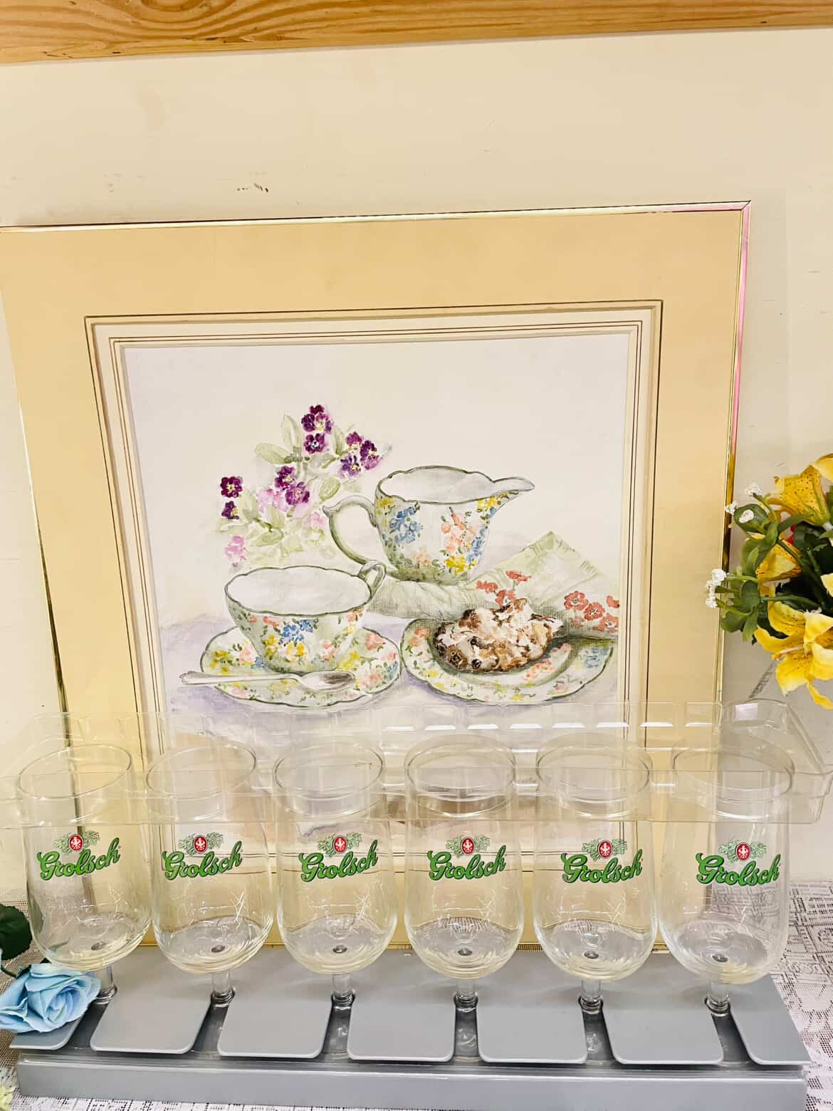 Vintage Grolsch Glass Rack Set – Cottage Bar Display x6