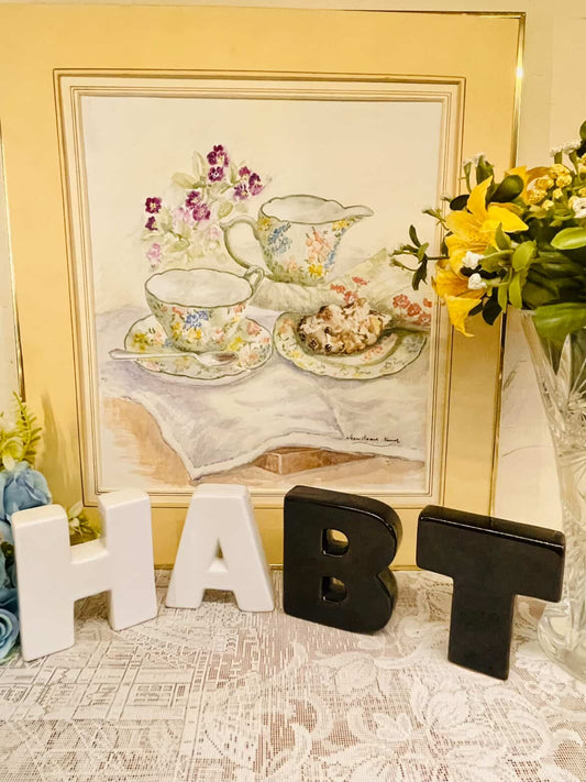 Vintage Tea Set Framed Wall Art – Cottagecore Kitchen Decor