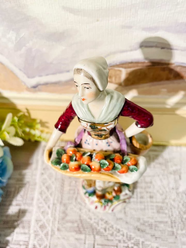 Vintage Victorian Lady Figurine – Holding Bucket of Apples