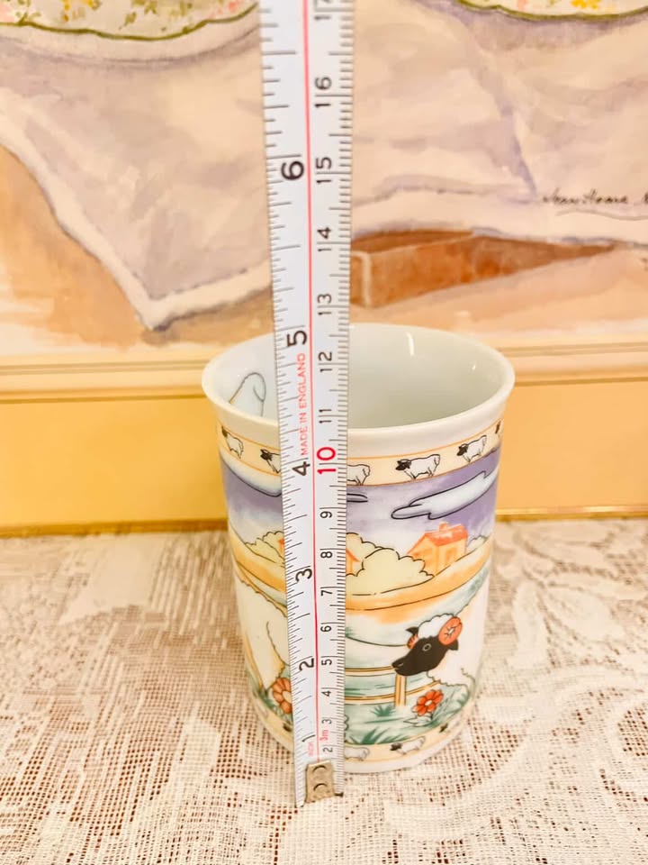 Vintage Sheep Print Ceramic Mug Set – Farmhouse Style