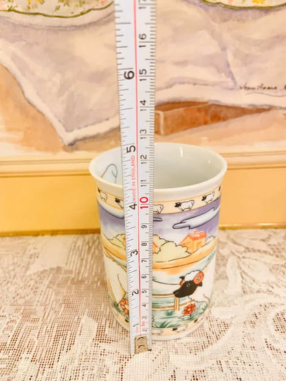 Vintage Sheep Print Ceramic Mug Set – Farmhouse Style