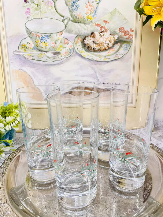 Vintage Floral Highball Set of 5 Glass – Retro Cocktail Tumblers