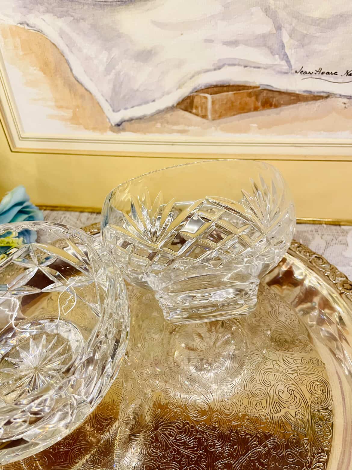 Vintage Cut Glass  Serving Bowls – Starburst Pair