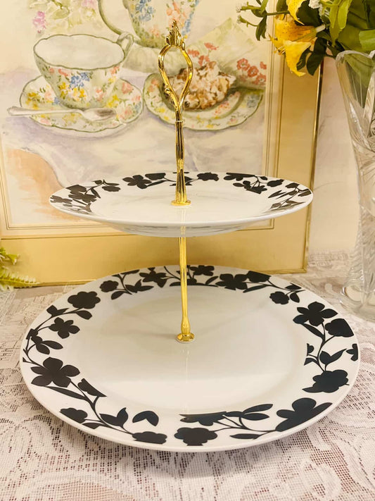 Vintage Two-Tier Porcelain Cake Stand – English Tea Table Decor