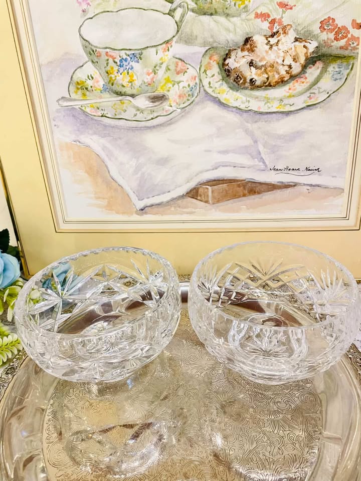 Vintage Cut Glass  Serving Bowls – Starburst Pair