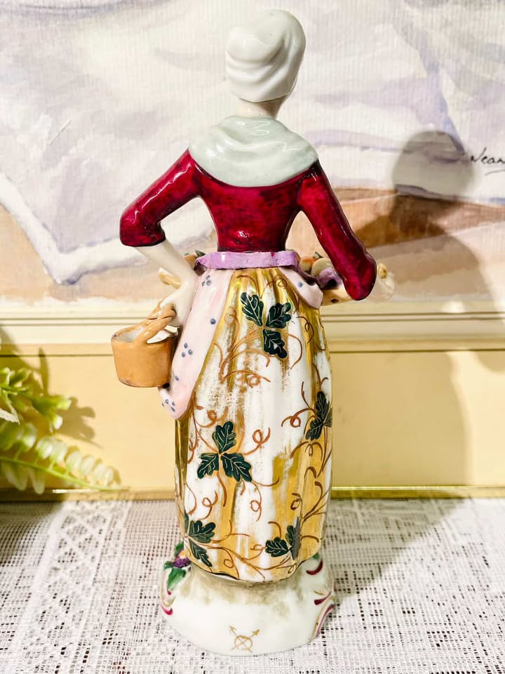 Vintage Victorian Lady Figurine – Holding Bucket of Apples
