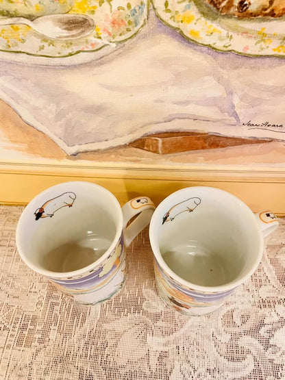 Vintage Sheep Print Ceramic Mug Set – Farmhouse Style