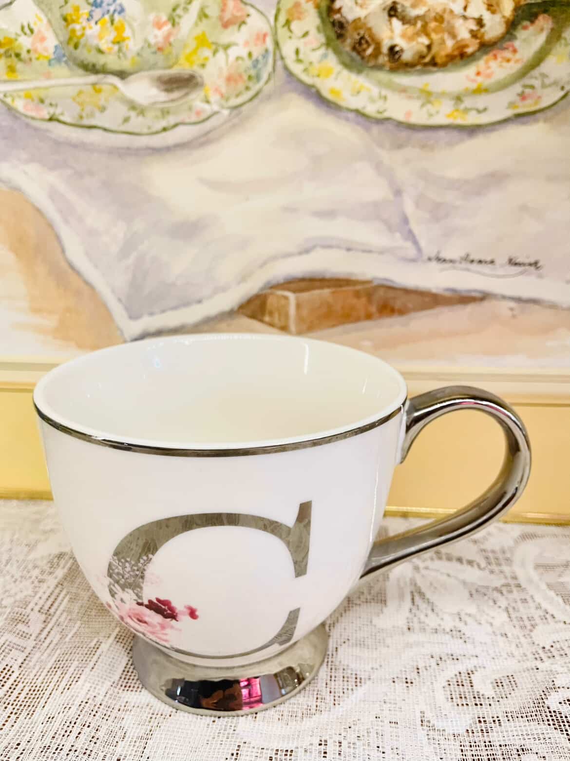 Personalized Initial “C” Mug – Silver Trim Porcelain