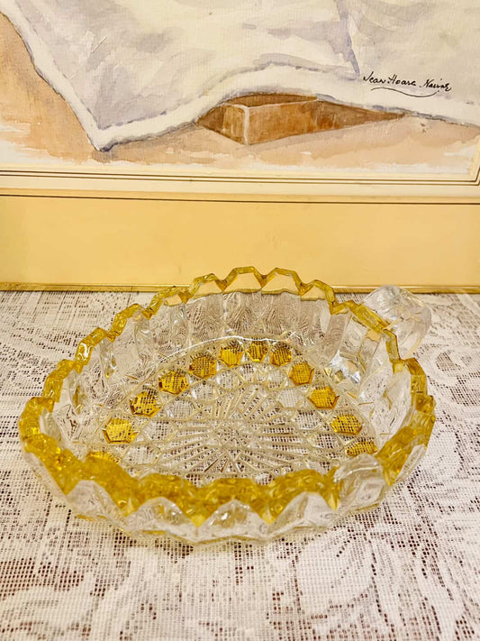 Vintage Amber Cut Glass Serving Bowl – Scalloped