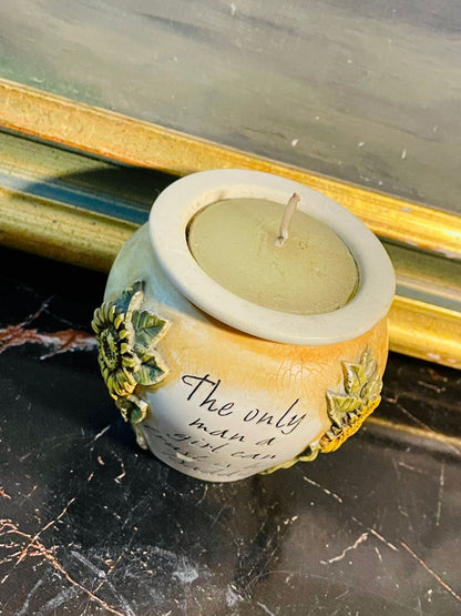 Sunflower “Daddy Quote” Ceramic Candle Holder — Sentimental Keepsake