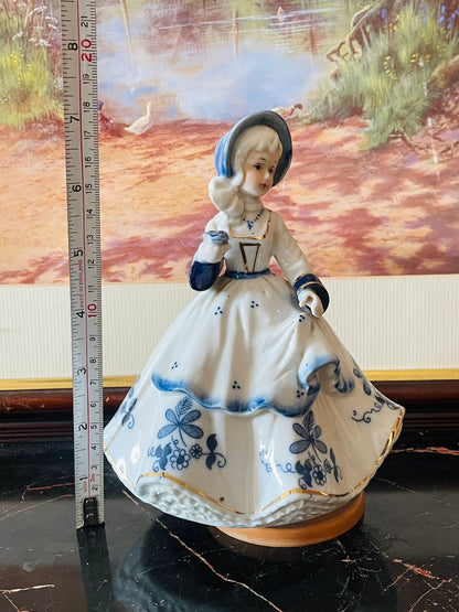 Musical Vintage Porcelain Music Figurine – Lady in Blue Dress, Blue pottery