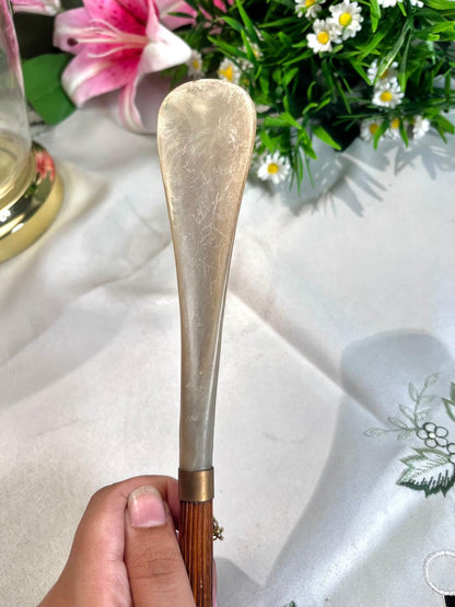 Vintage Silver-Tone Shoe Horn with Amber Handle – 33 cm