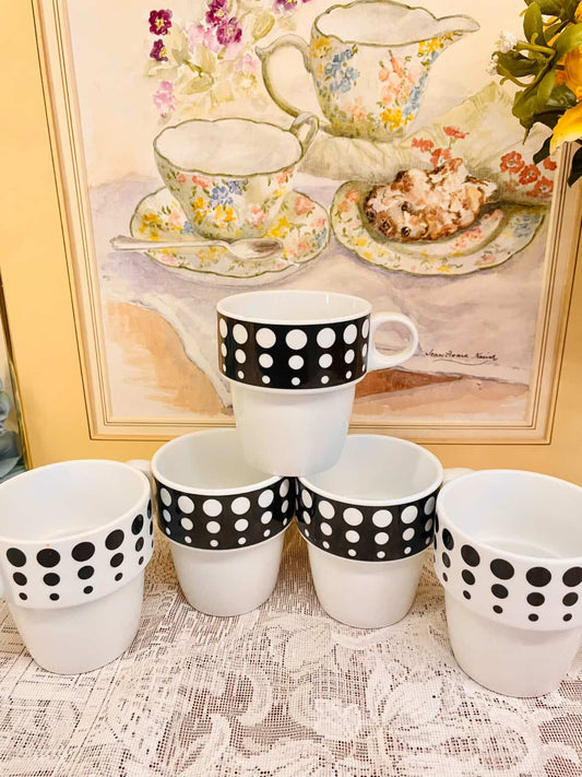Black & White Polka Dot Coffee Mug Set of 5 Modern Cups