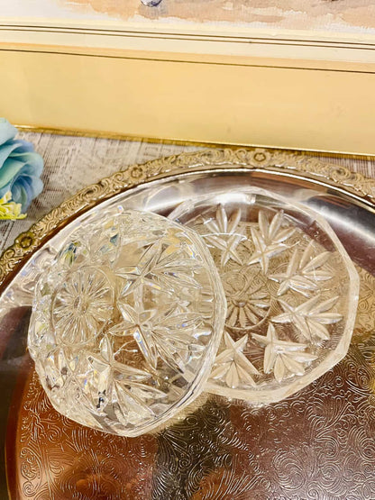 Vintage Starburst Cut Glass Bowl with lid – Crystal Style