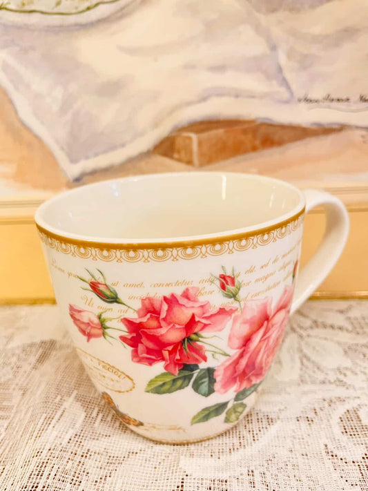 Vintage Rose Porcelain Mug – Gold Rim Floral Tea Cup