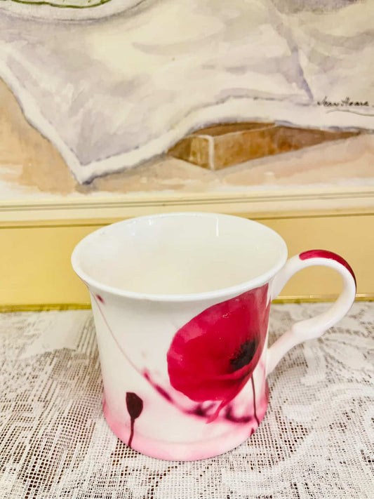 Red Poppy Porcelain Mug – Floral Coffee Cup