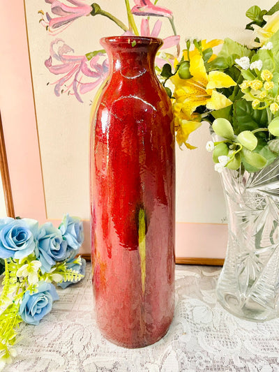 Vintage Red Glazed Tall Ceramic Vase – Statement Décor