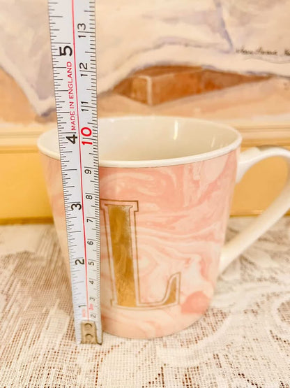 Monogram “L” Mug – Pink Marble Porcelain Cup