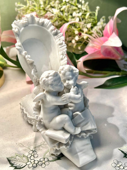 White Cherub Figurine with Ornate Chair 20cm