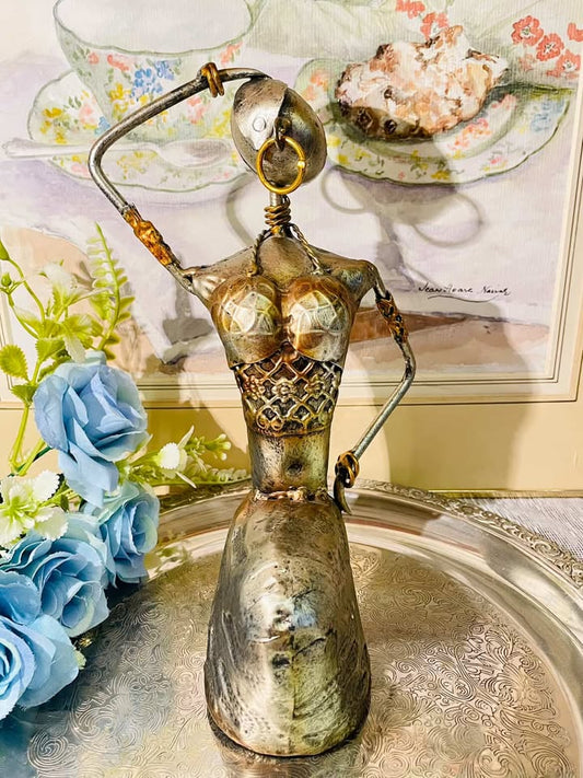 Vintage Metal Art Lady Sculpture Decorative Figurine