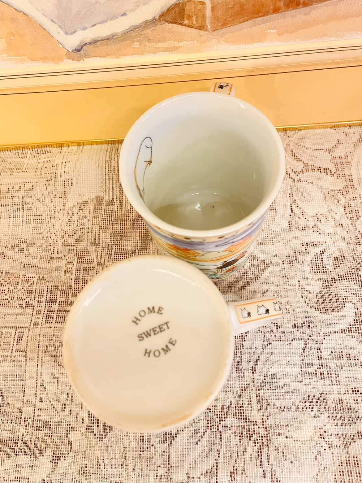 Vintage Sheep Print Ceramic Mug Set – Farmhouse Style